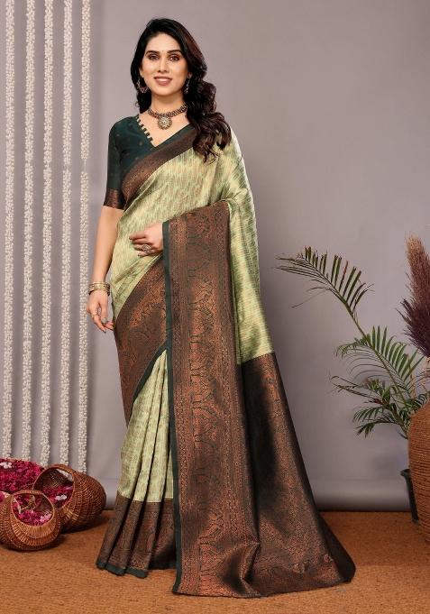 Light Green And Green Woven Silk Sarees
