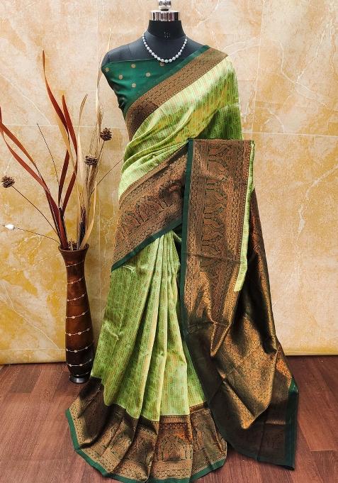 Light Green And Green Woven Silk Sarees