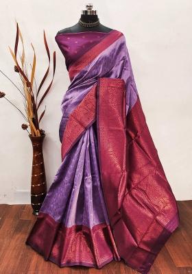 Pink And Blue Woven Silk Sarees