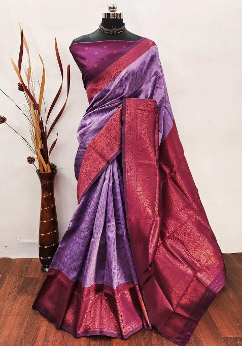 Pink And Blue Woven Silk Sarees