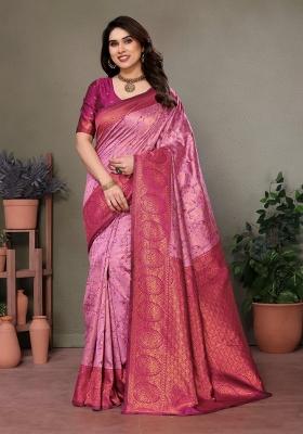 Pink And Purple Woven Silk Sarees