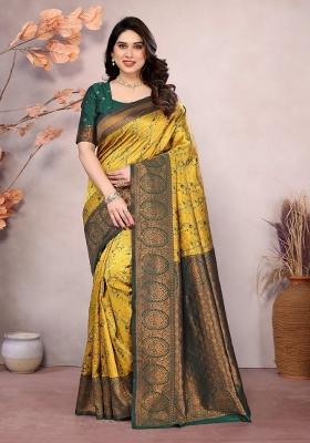 Yellow And Green Woven Silk Sarees