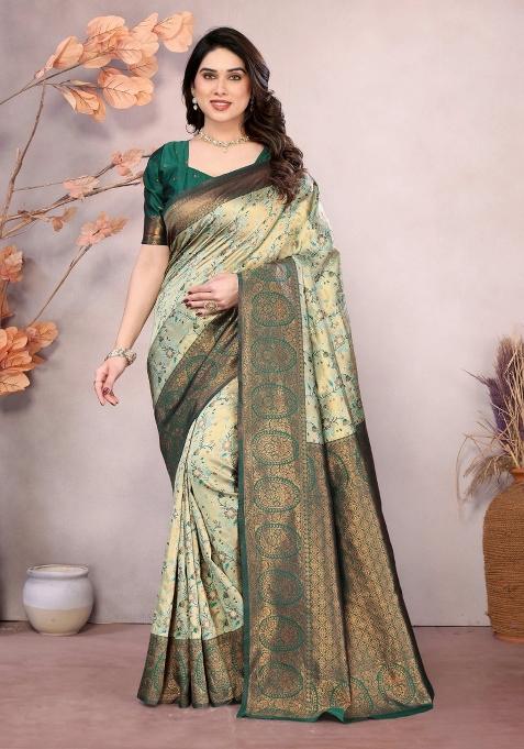 Light Green And Green Woven Silk Sarees