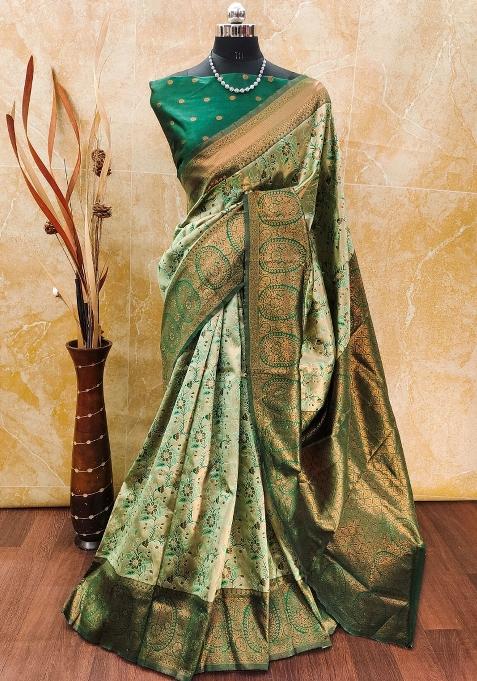 Light Green And Green Woven Silk Sarees