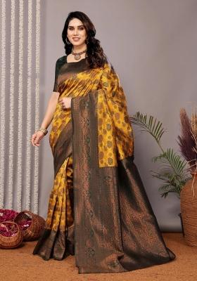 Yellow And Green Woven Silk Sarees