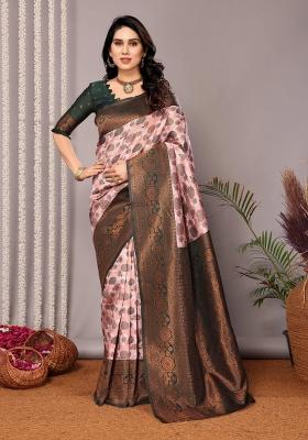 Pink And Green Woven Silk Sarees