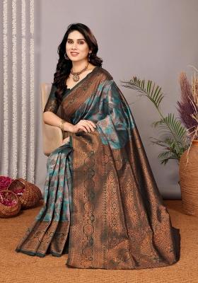 Light Blue And Green Woven Silk Sarees
