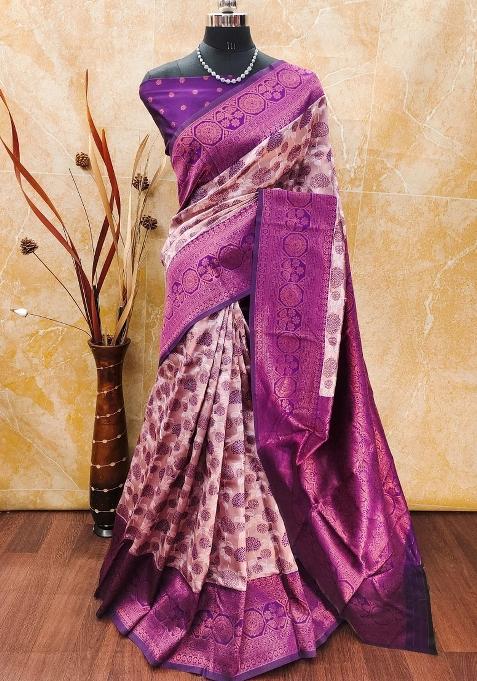 Pink And Purple Woven Silk Sarees