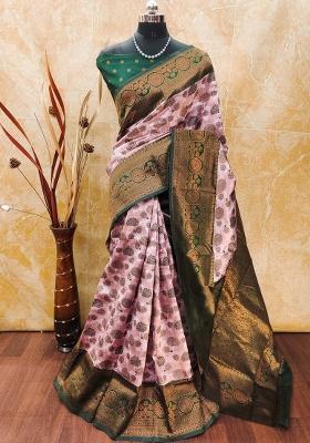 Pink And Green Woven Silk Sarees