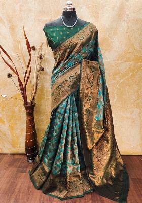 Light Blue And Green Woven Silk Sarees