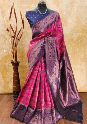 Pink And Blue Woven Silk Sarees