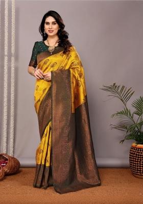 Yellow And Green Woven Silk Sarees