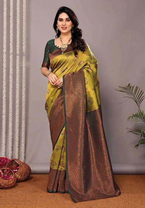 Light Green And Green Woven Silk Sarees