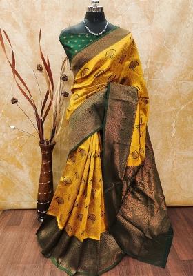 Yellow And Green Woven Silk Sarees