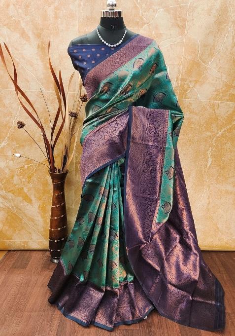 Purple And Green Woven Silk Sarees