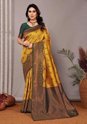 Yellow And Green Woven Silk Sarees