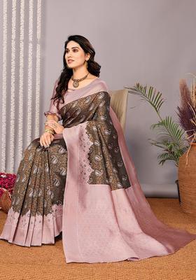Green And Pink Woven Silk Sarees