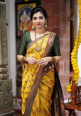 Yellow And Green Woven Silk Sarees