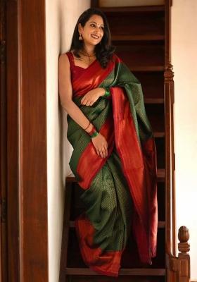 Green And Red Woven Silk Sarees