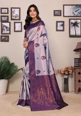 Dark Blue And Purple Woven Silk Sarees