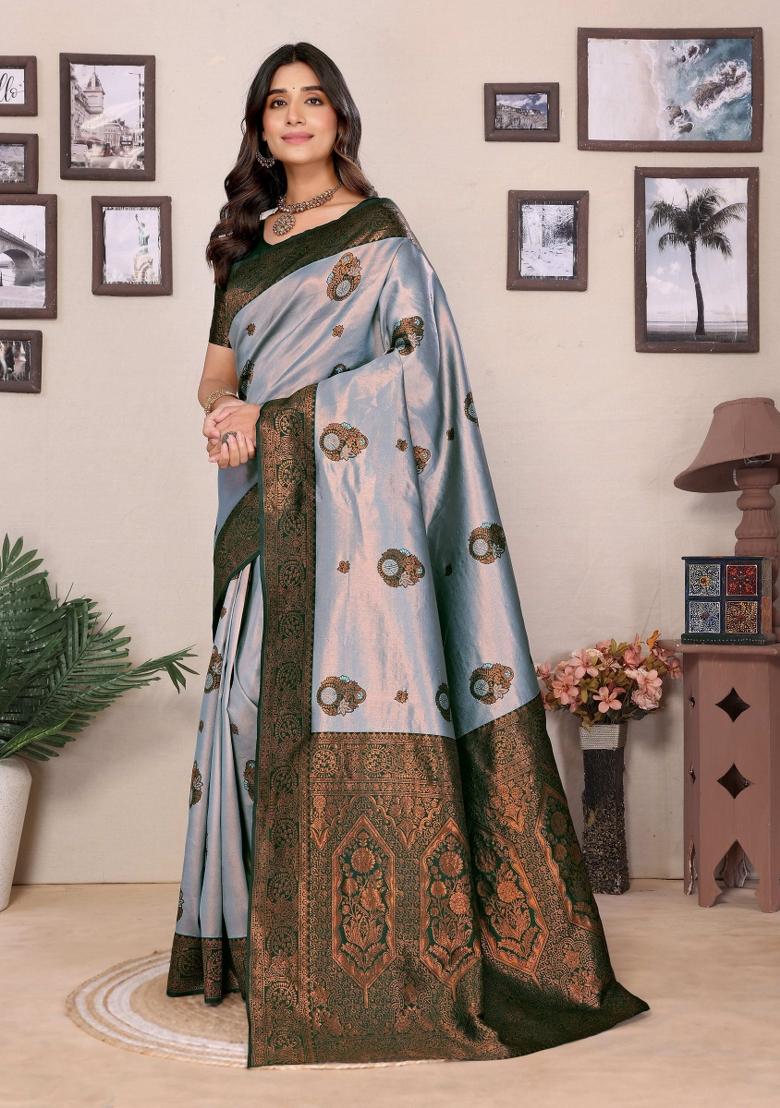 Multicolor Woven Silk Sarees - Indya