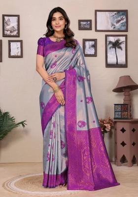 Light Blue And Purple Woven Silk Sarees