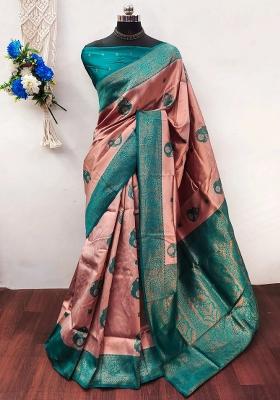 Pink And Green Woven Silk Sarees