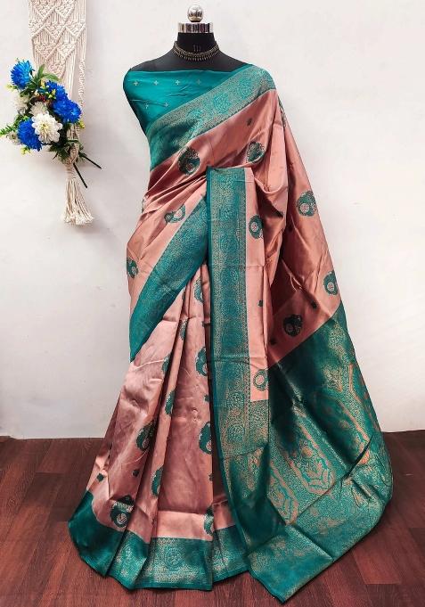 Pink And Green Woven Silk Sarees