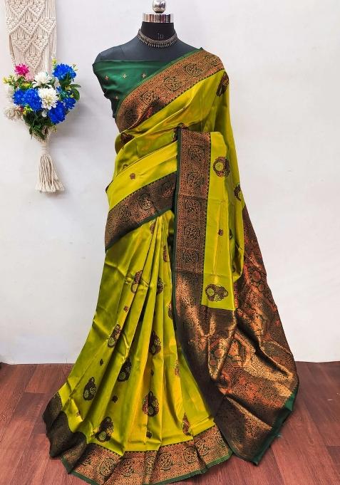 Light Green And Green Woven Silk Sarees