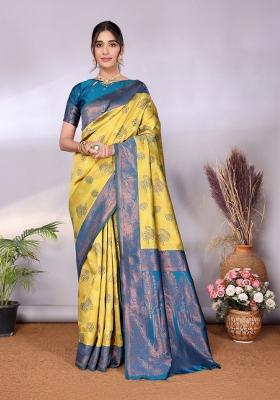 Light Green And Light Blue Woven Silk Sarees