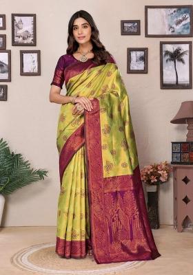Light Green And Purple Woven Silk Sarees