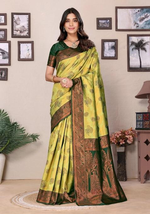 Light Green And Green Woven Silk Sarees