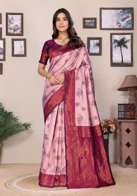 Pink And Purple Woven Silk Sarees