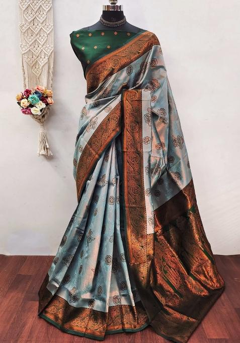 Green Woven Silk Sarees