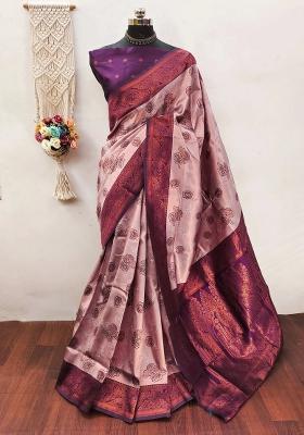 Light Green And Purple Woven Silk Sarees