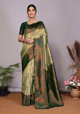 Light Green And Green Woven Silk Sarees