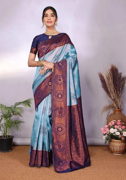 Light Blue Woven Silk Sarees