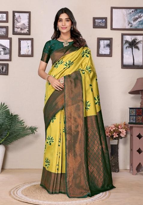 Light Green And Green Woven Silk Sarees