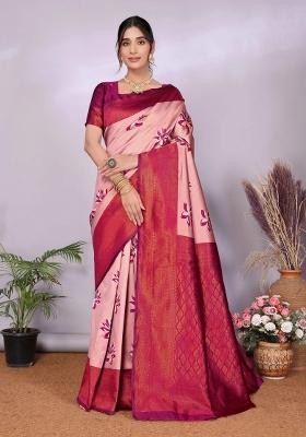 Pink And Purple Woven Silk Sarees