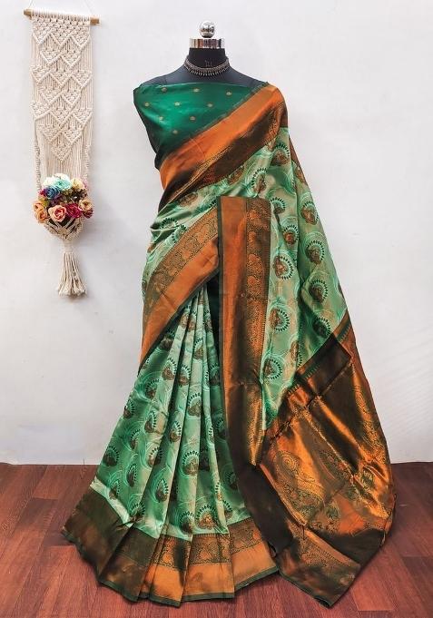 Light Green And Green Woven Silk Sarees