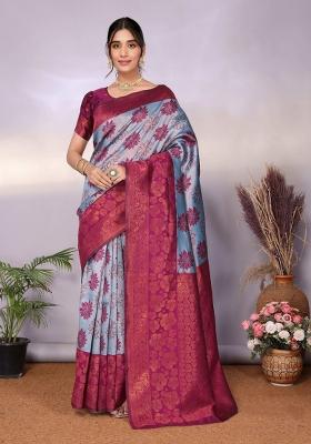 Light Blue And Purple Woven Silk Sarees