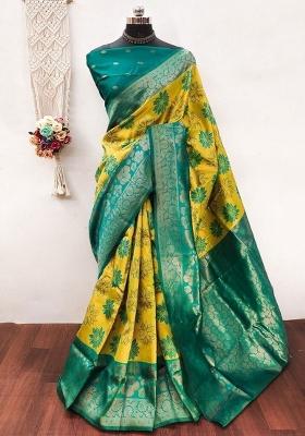 Light Green And Light Blue Woven Silk Sarees