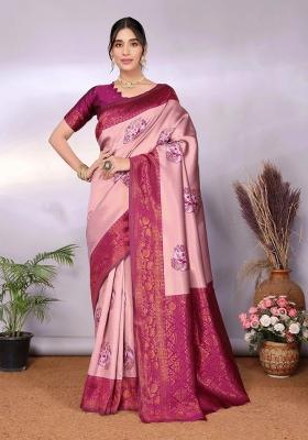Pink And Purple Woven Silk Sarees