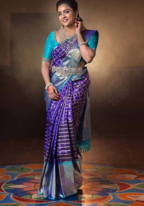 Purple And Blue Woven Silk Sarees
