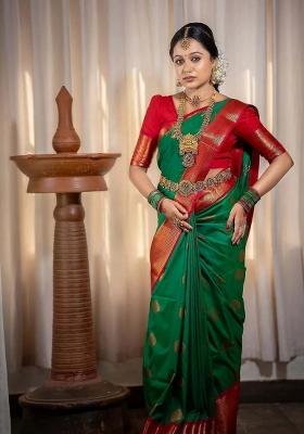 Green And Red Woven Silk Sarees