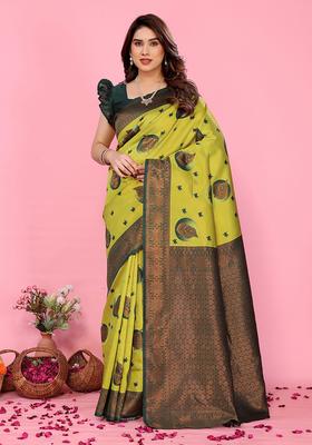 Light Green And Green Woven Silk Sarees