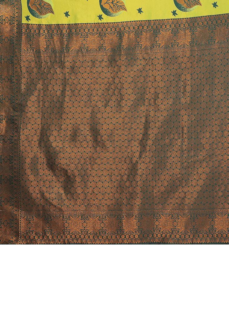 Light Green And Green Woven Silk Sarees - Indya