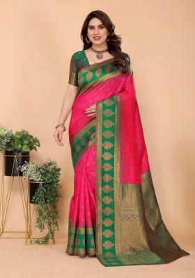 Pink And Green Woven Silk Sarees