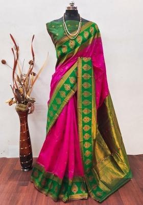Pink And Green Woven Silk Sarees