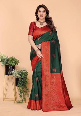 Green And Red Woven Silk Sarees